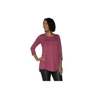 LOGO Lori Goldstein Solid 230 3/4 Knit Swing Tunic Top